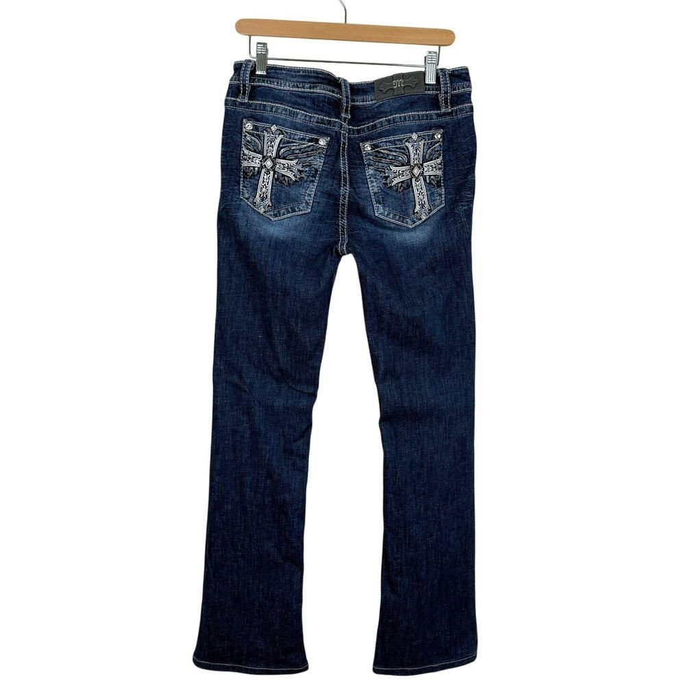 Miss Me Mid Rise Bootcut Jeans 30 Cross Rhinestone Embroidered Y2K Bling Western